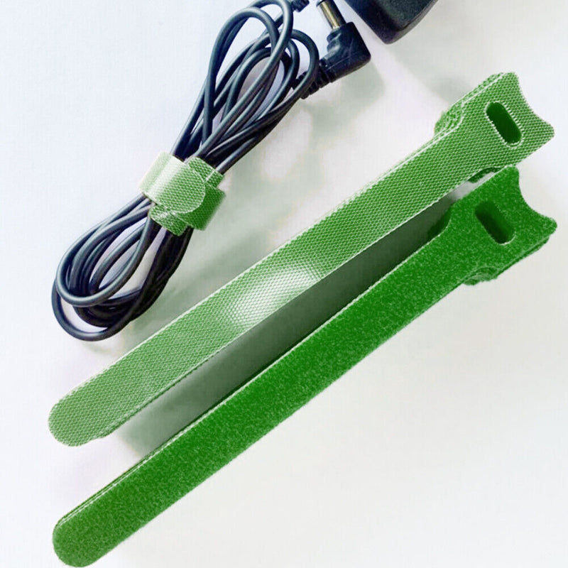 10pcs Durable Self Adhesive Cable Fastener Tape Wire Loops Strap (Green)