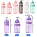 Portable Women Summer Gym Water Bottle Straw Large Capacity (Purple 1500ml)