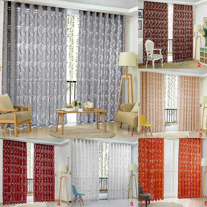2pcs 2m Semi Blackout Curtain Vine Leaf Partition Window Decor(Wine Red)