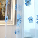 Sunflower Print Window Door Curtain Tulle Curtains for Living Room (Blue)