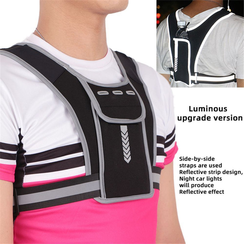 Women Safety Running Reflective Vest Fitness Backpack Phone Bag Chest Pocket