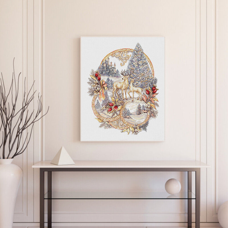 Partial Cross Stitch 11CT DIY Christmas Reindeer Printed Embroidery Kit Handmade