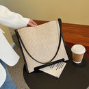 #A Women Straw Leather Handbags Large Capacity Beach Holiday Shoulder Totes Bags