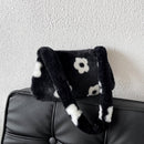 Fashion Women Plush Flower Print Shoulder Bag Casual Small Purse (Black)