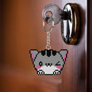 Bead Cross Stitch Stamped Needlework DIY Cartoon Cat Keychain Kit (SMX-070)