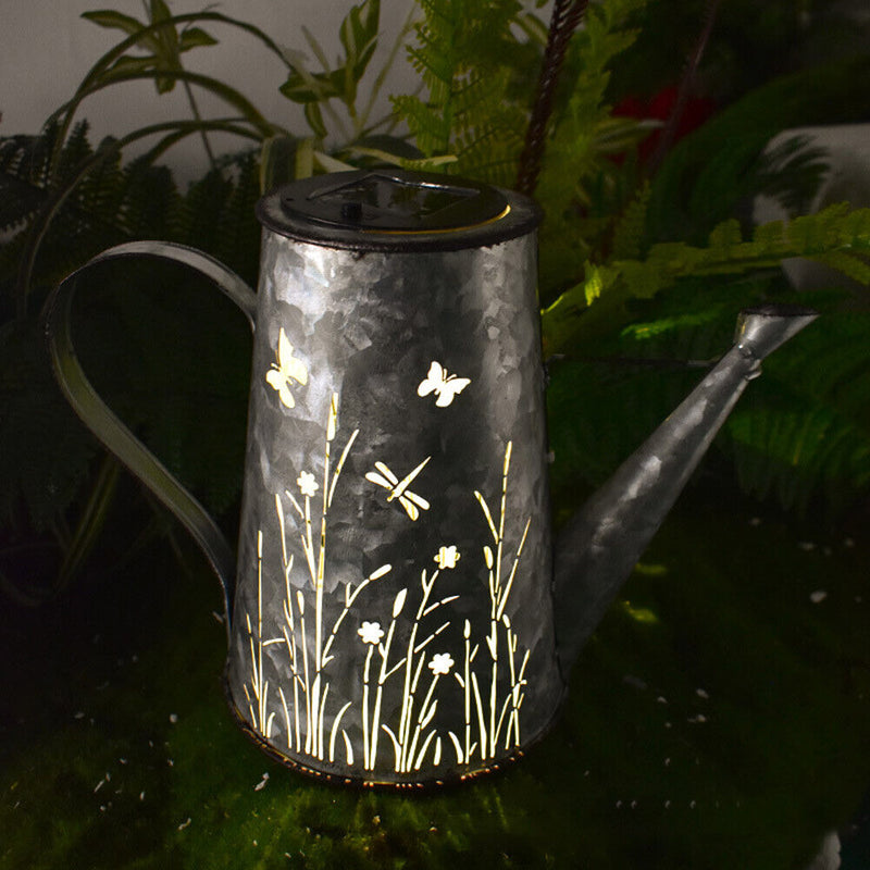 Solar Wrought Iron Lantern Lamp Retro Bucket Outdoor Gardens Yard Decor Light