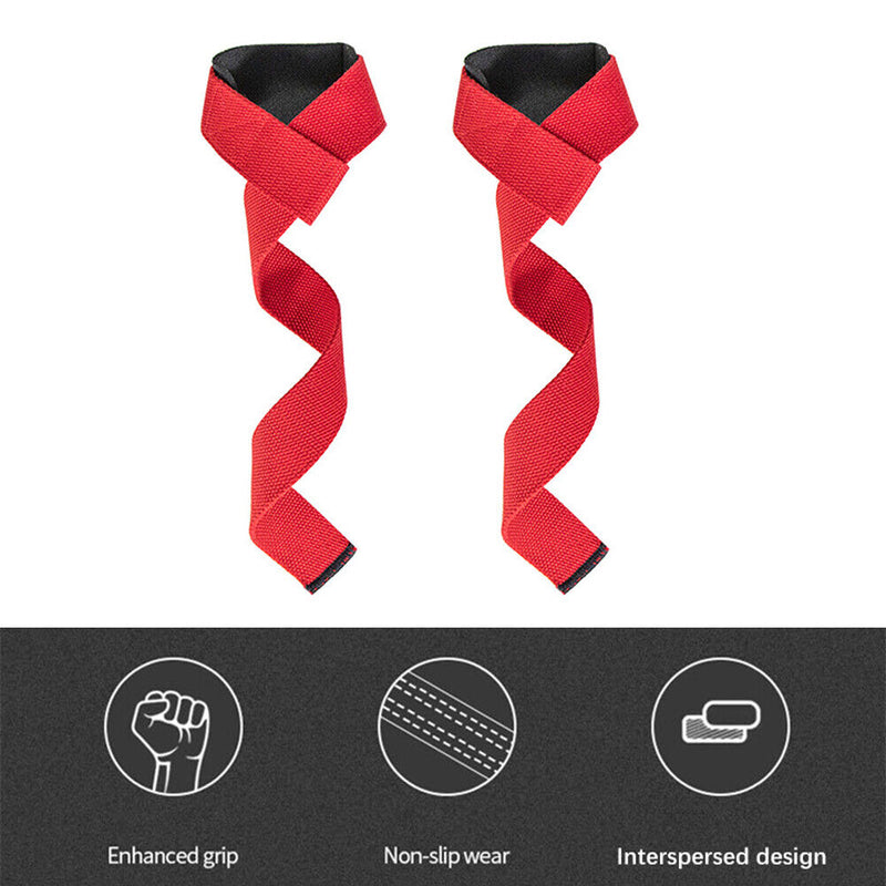 2pcs Gym Lifting Straps Anti-slip Wraps for Powerlifting Training (Red) Newly