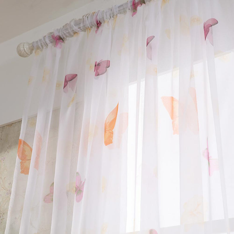 Colorful Butterlfly Offset Printing Burnt-out Curtain Sheer Organdy Panel