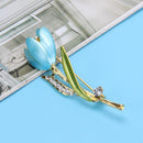 Tulip Flower Brooch Pin Crystal Rhinestone Women Costume Jewelry(Light Blue