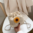 Women Straw Woven Shoulder Bag Ladies Sunflower Drawstring Small Crossbody Pouch