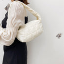 Women Space Padded Nylon Top-handle Bag Zipper Underarm Bag (White)