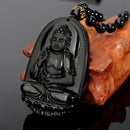 Fashion Lucky Blessing Black Amulet Buddha Pendant Necklace Carving Obsidian