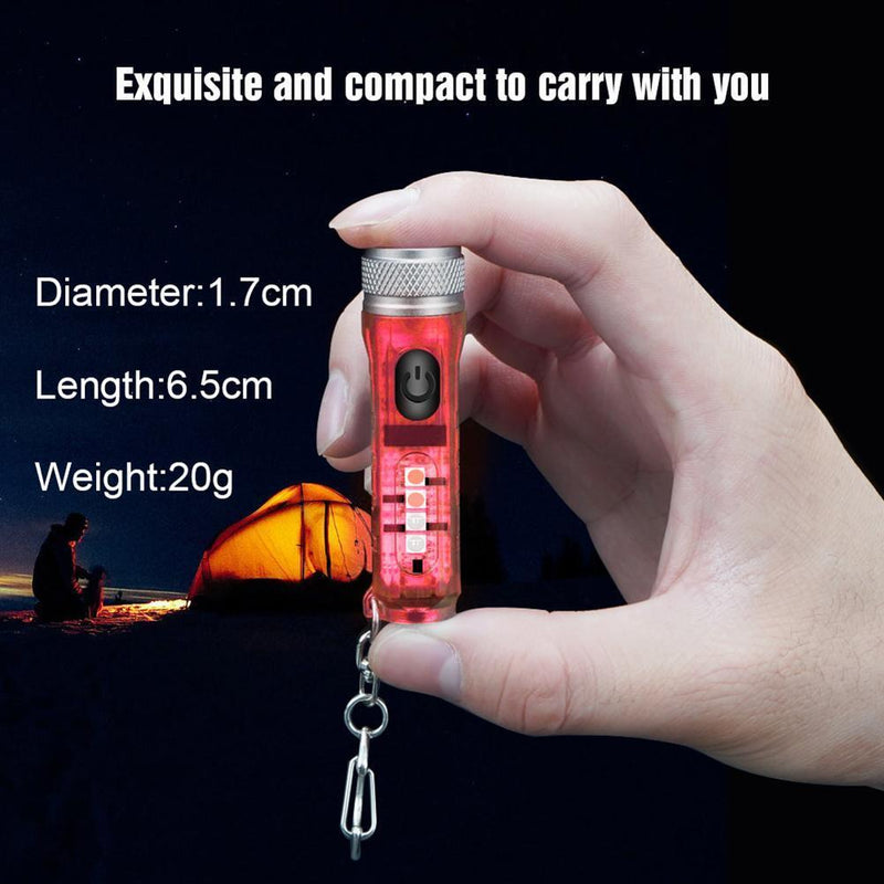 Mini Keychain Torch with Buckle USB Rechargeable Emergency Flashlight (Red)