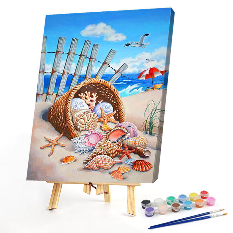 Beach Conch Drawing Frameless DIY Oil Paint by Numbers Canvas Home Decor