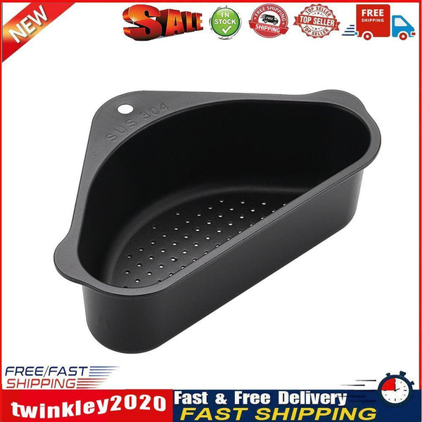 Stainless Steel Triangular Drain Basket Holder Kitchen Sink Filter (Black) Newly