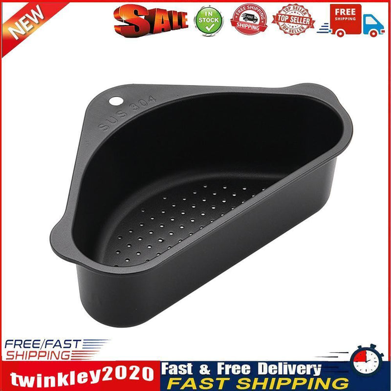Stainless Steel Triangular Drain Basket Holder Kitchen Sink Filter (Black) Newly