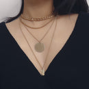 Geometric Metal Pendant Necklace Multi Layer Women Statement Clavicle Chain G