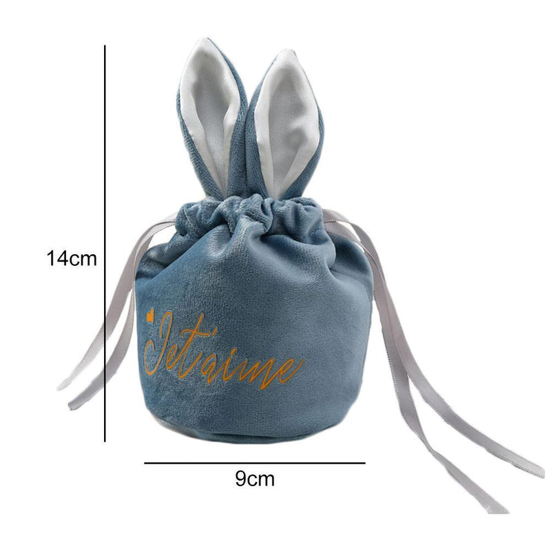 Cartoon Rabbit Ears Velvet Bags Candy Cookie Package Bag Organizer (Blue)