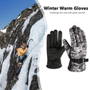Winter Men Warm Skiing Fleece Gloves with Buckle Thickened (Camo Grey)