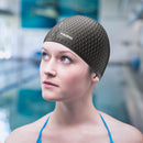 Waterproof Swimming Caps Women Men Silicone Ear Protection Swim Hat (Black)