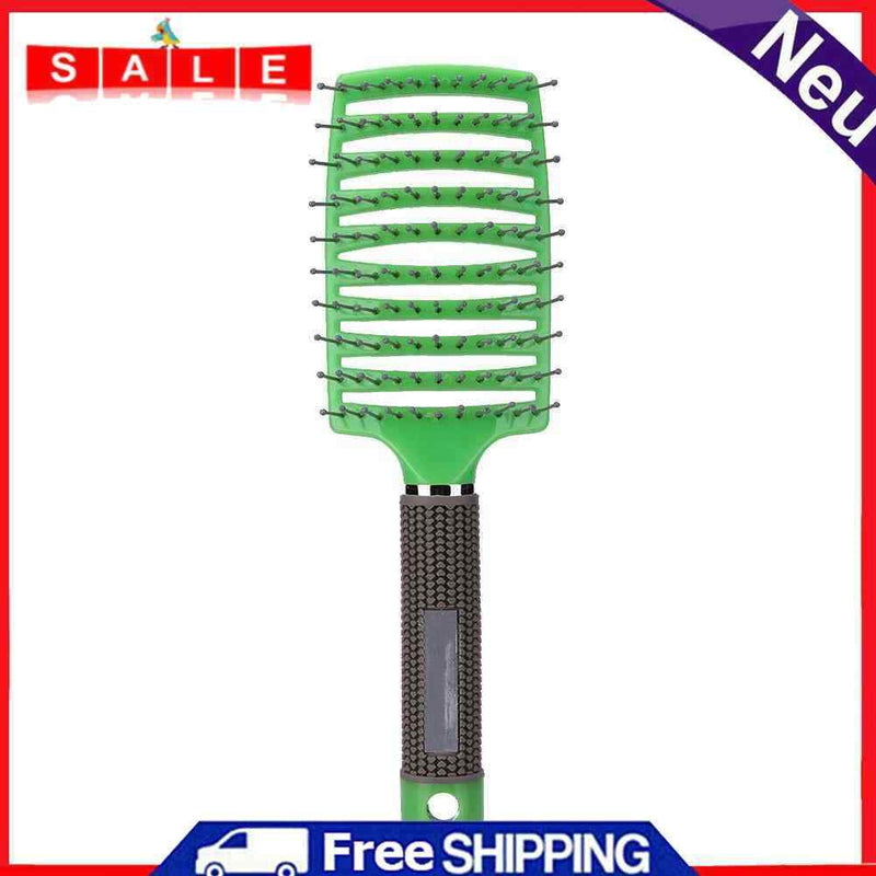 Pro Anti-Static Scalp Massager Hair Brush Curved Row Hairstyle Comb (Green)