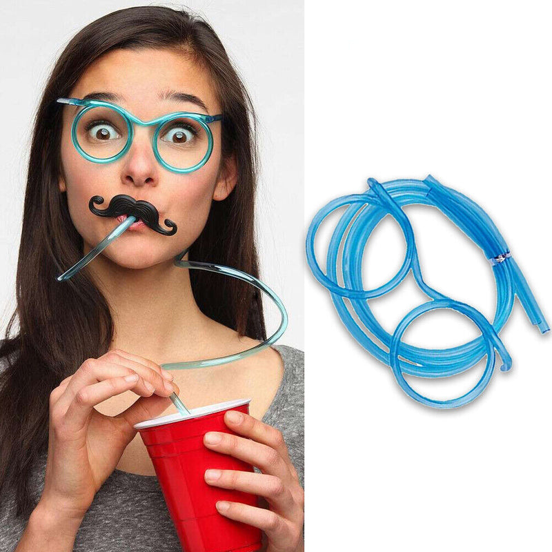 Novelty Eyeglasses Drinking Straw for Kids Birthday Party Supplies (Blue) Newly