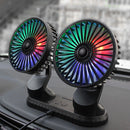 F404D Car Fan USB Dual Head Dashboard Fan with LED Lights for 12V 24V Truck SUV