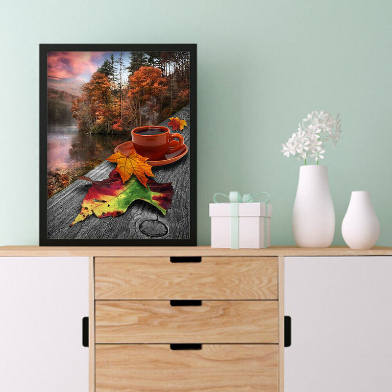 5D Diamond Painting Coffee by the Lake Full Round Drill Rhinestone Kit