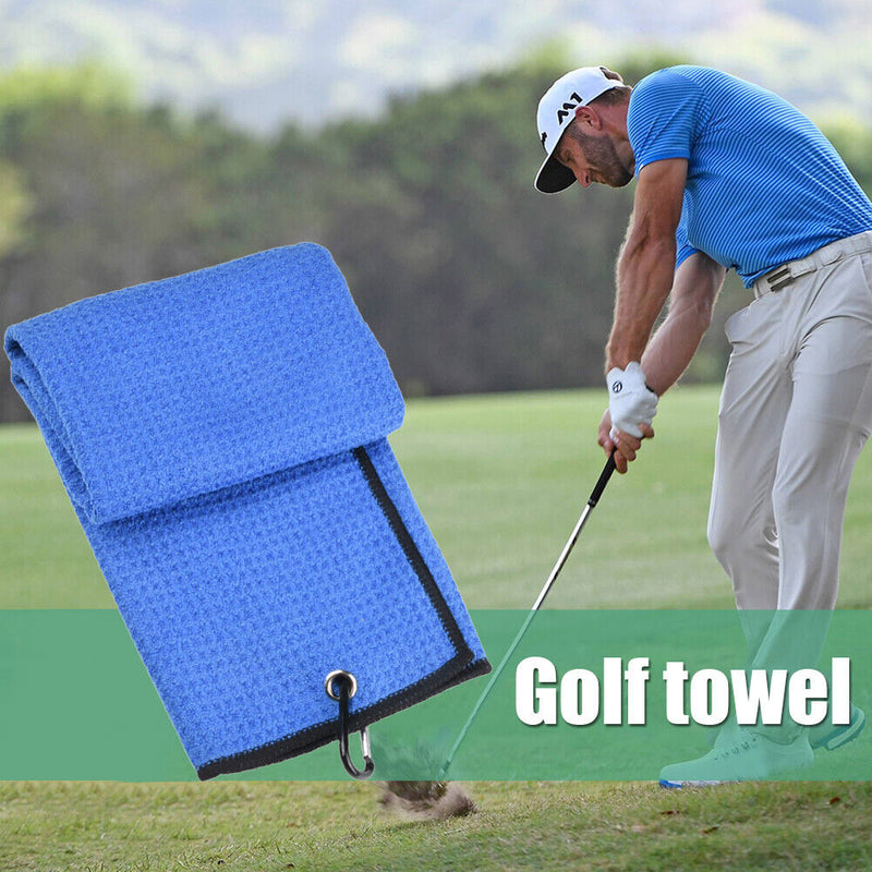Golf Towel 41x54cm Tri-Fold Microfiber Waffle Towel Sweat-absorbent (Blue) Newly