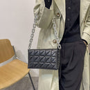 Fashion Women PU Leather Checker Underarm Bag Solid Color Thick Chain Flap Purse