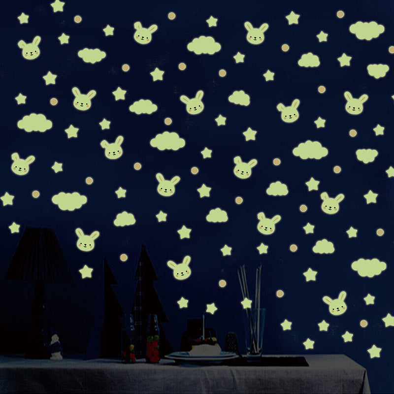 3pcs/set Luminous Rabbit Cloud Star Wall Stickers Waterproof Room Decor Decals