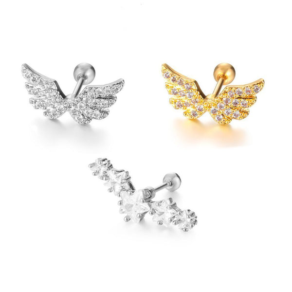 Wings Girls Body Jewelry Cartilage Helix Tragus Stud Earrings CZ Ear Piercing
