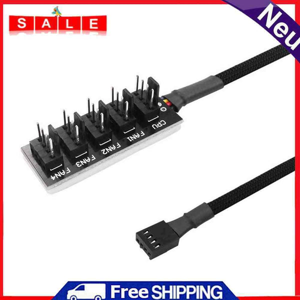 1 to 5 4-Pin PWM Fan Hub CPU Cooler Fan PC Case Cooling Fan Sleeved Power Cable