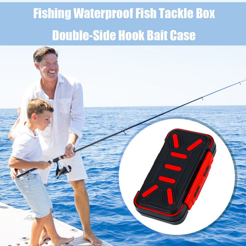 Fishing Waterproof Fish Tackle Box Double-Side Hook Bait Case (Black Red M)