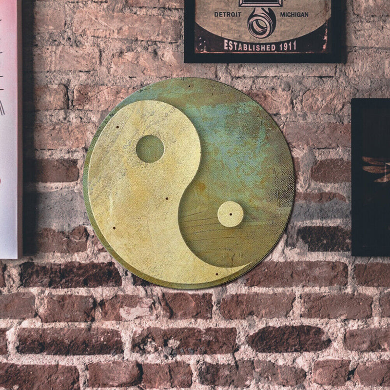 Round Yin and Yang Metal Plate Tin Sign Poster Wall Iron Painting Accessories