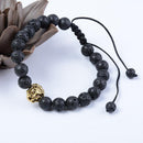 Unisex Lion Head Charm Beads Bangle Adjustable Strand Bracelet (Lava Stone)
