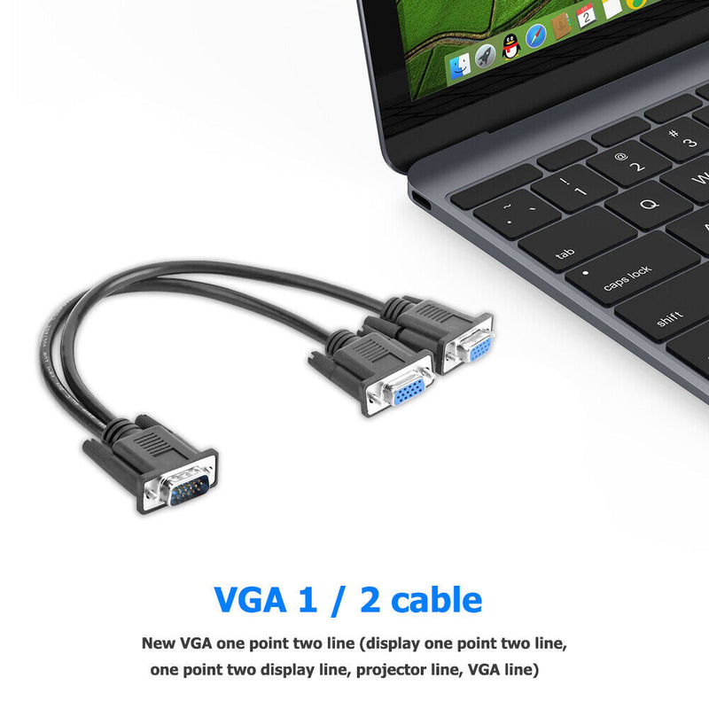 15 Pin VGA Male to 2 Female Y Splitter Cable Monitor Adapter for PC TV