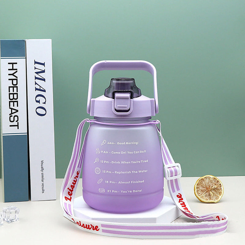 Motivational Water Bottle Portable Big Belly Bottle with Handle & Strap for Kid