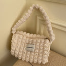 Fashion Bubble Flower Tote Bags Lady Solid Color Pleated Cloud Shopping Handbag