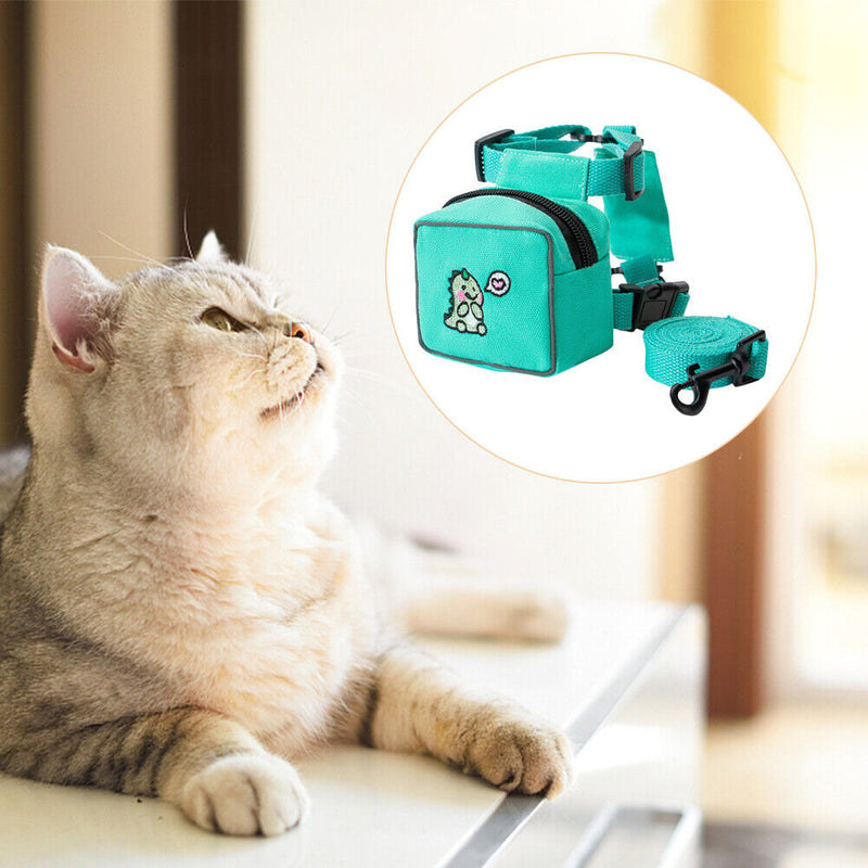 Pet Cat Dog Backpack Printed Chest Strap Harness Traction Rope (Green L) Newly