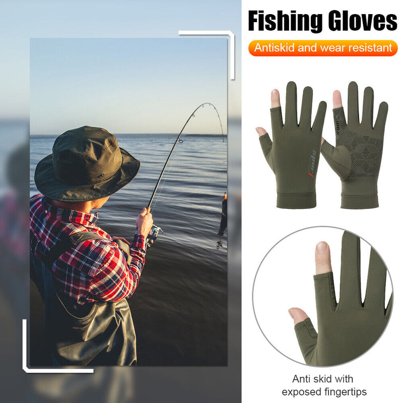 1 Pair Fishing Gloves Anti-slip 2 Fingers Cut Ice Silk Summer Fishing Prote