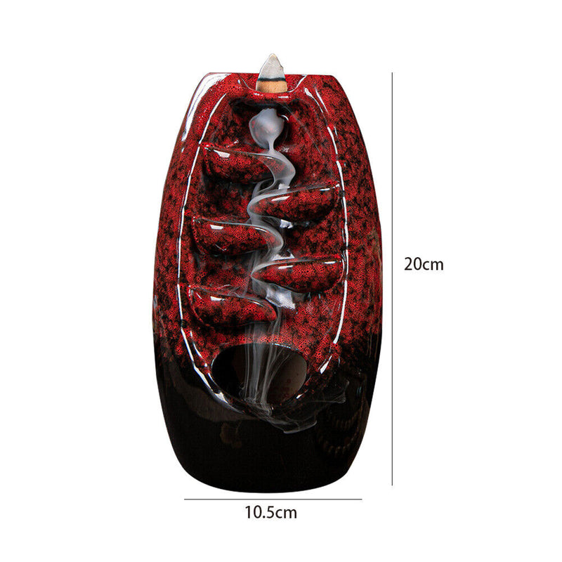 Incense Holder Ceramic Backflow Waterfall Incense Burner with 50 Cones (B) Newly