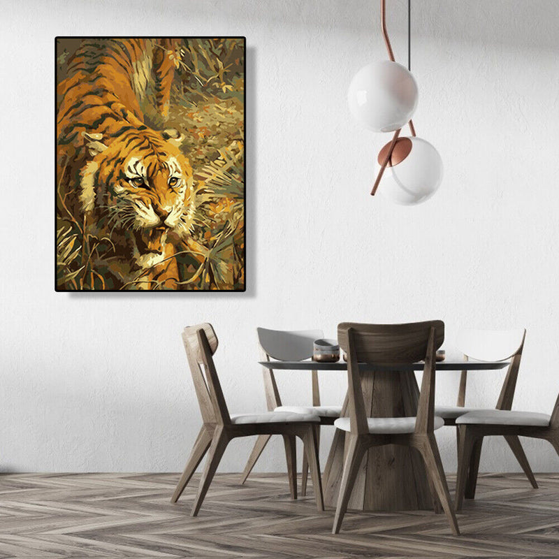Hand Painted Picture Frameless DIY Fierce Tiger Painting By Numbers Craft