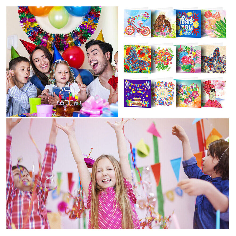 12pcs DIY Diamond Painting Greeting Cards Mosaic Birthday Postcard (HKDZ07)