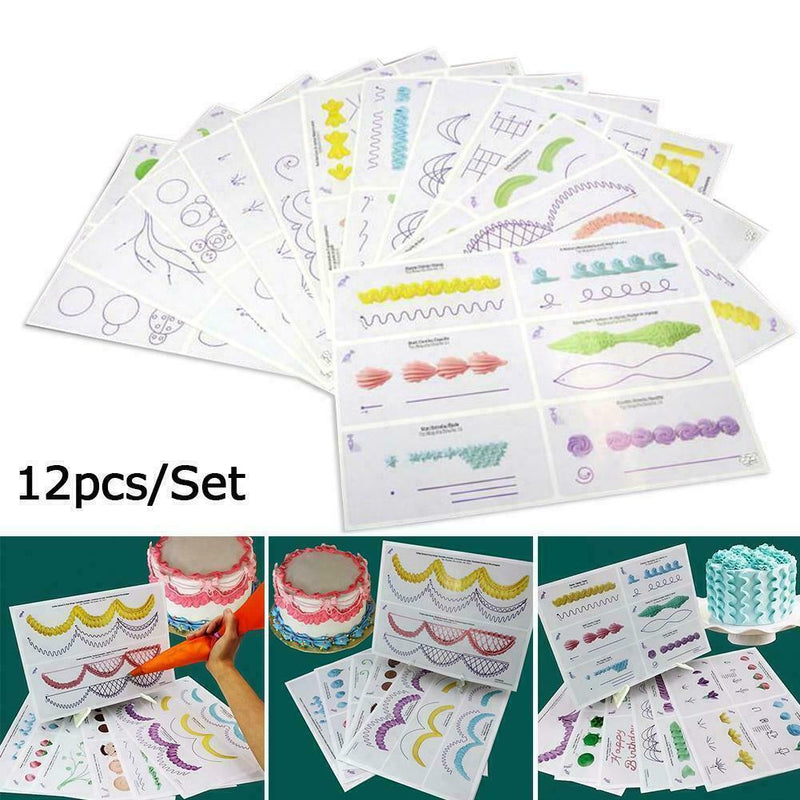 12 Sheets Set Cake Decorating Practice Board Icing Practicing Sugarcraft I1M4