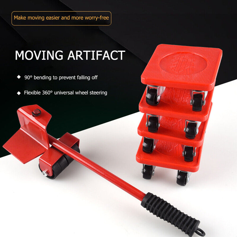 5pcs Furniture Mover Tool Set Furniture Transport Lifter Stuffs Roller Wheel Bar
