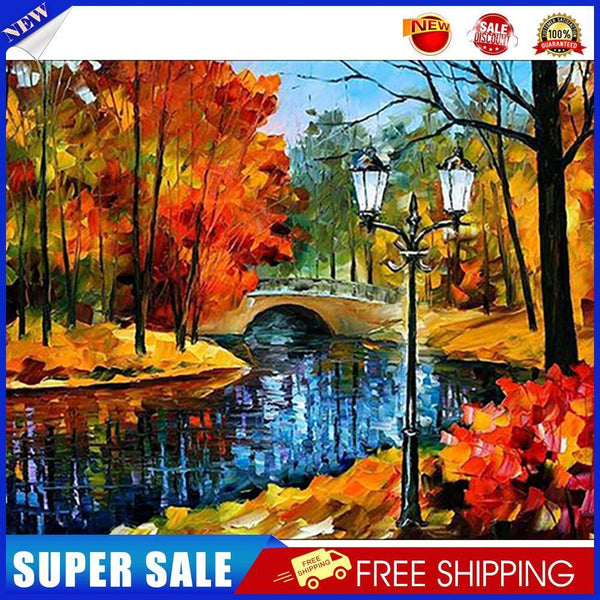 Bridge in the Forest Oil Paint By Number Kit DIY Acrylic Painting on Canvas