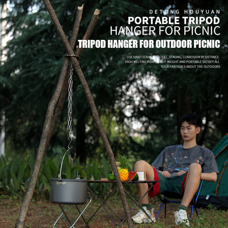 Picnic Pot Grill Hanging Pot Stand Outdoor Tripod Hanging Rack Cooking Supply
