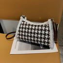 Female Fluffy Houndstooth Shoulder Bag Women Zipper Casual Clutch Bag Handbag