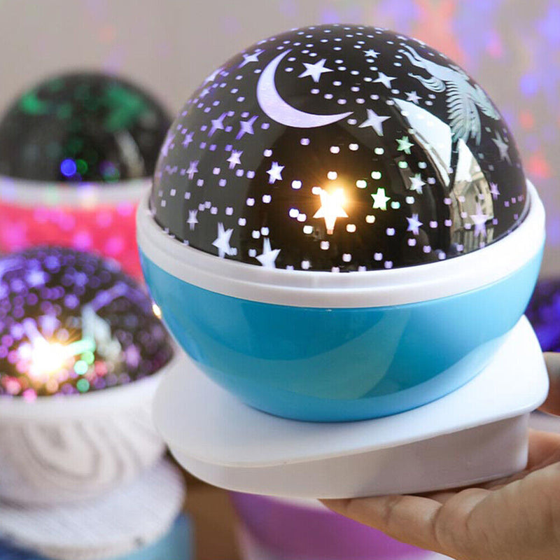 Rotary USB LED Night Light Star Projector Battery Child Bedroom Lamp (Blue)